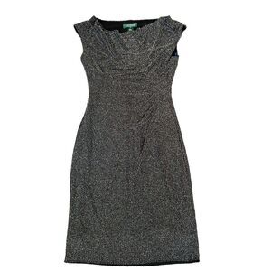 Lauren Ralph Lauren Womens Black & Silver‎ Metallic Sheath Dress Ruche Size 4P